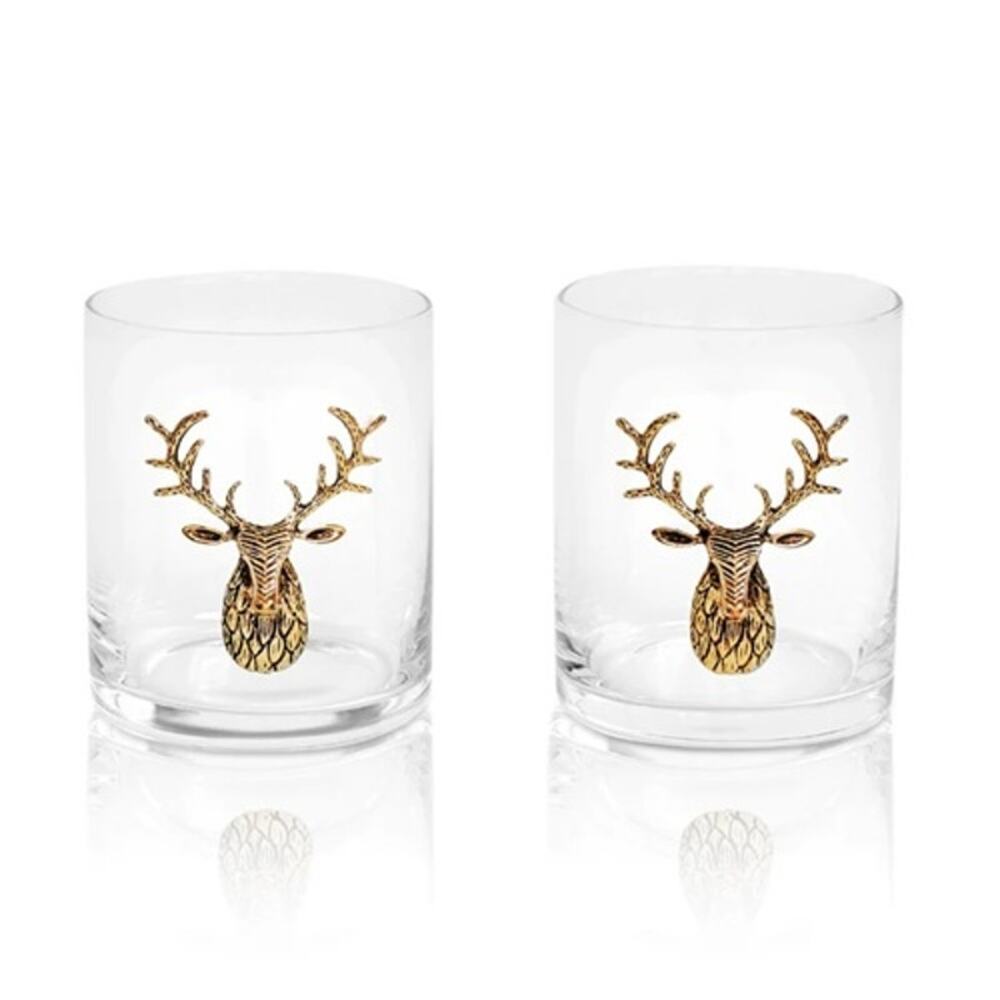 Cana Wine Co Gold Stag 13 oz Whiskey Rocks Glasses Set of 2